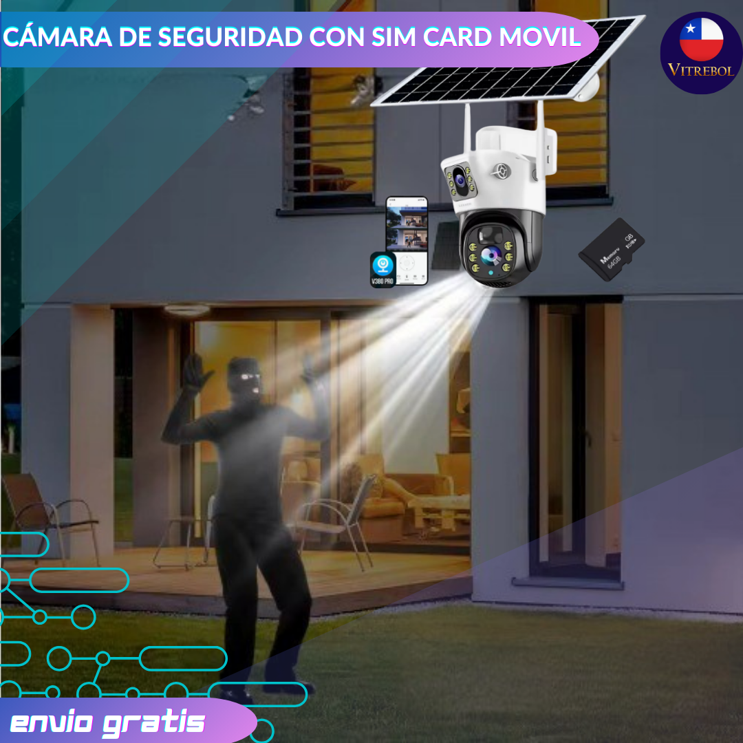Cámara de Seguridad 4K con Panel Solar y SIM Card Móvil-