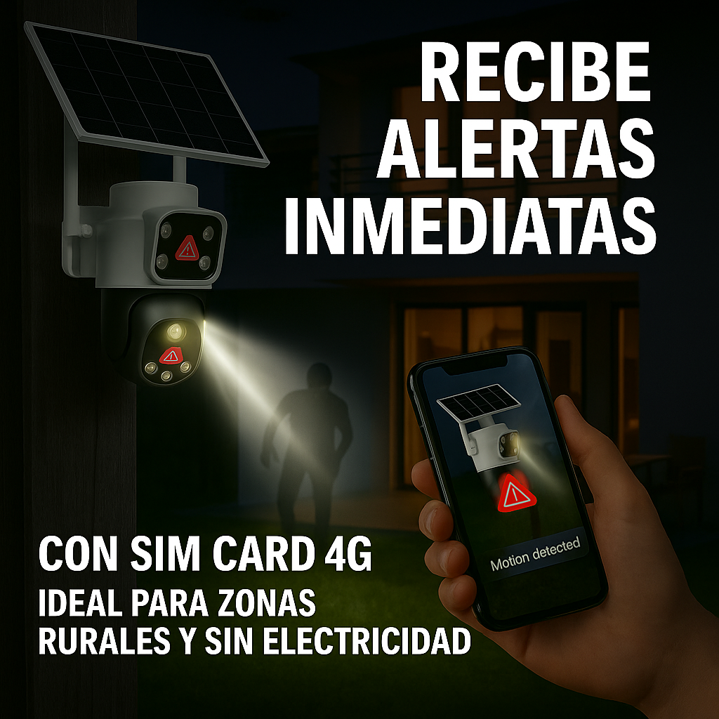 Cámara de Seguridad 4K con Panel Solar y SIM Card Móvil-