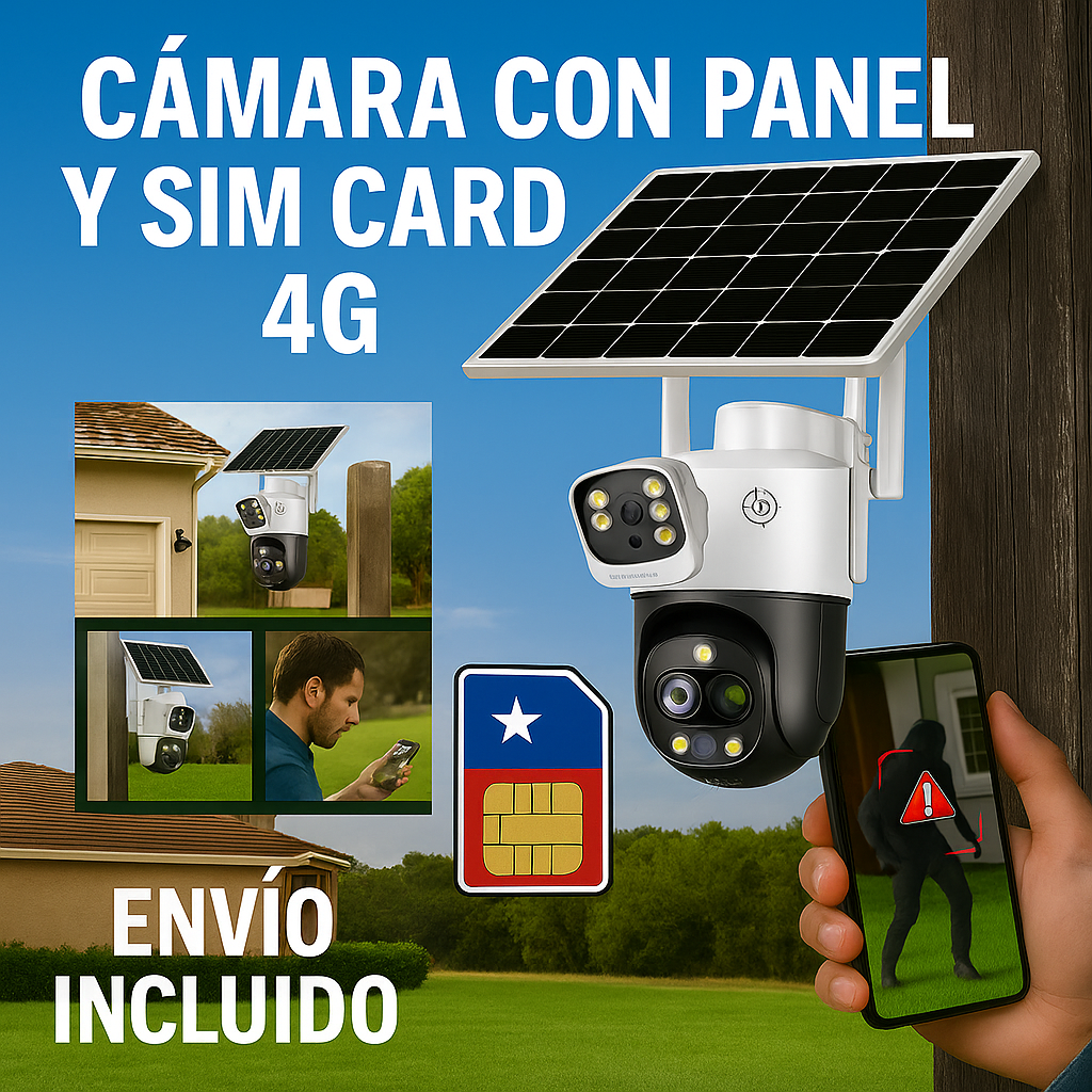 Cámara de Seguridad 4K con Panel Solar y SIM Card Móvil-