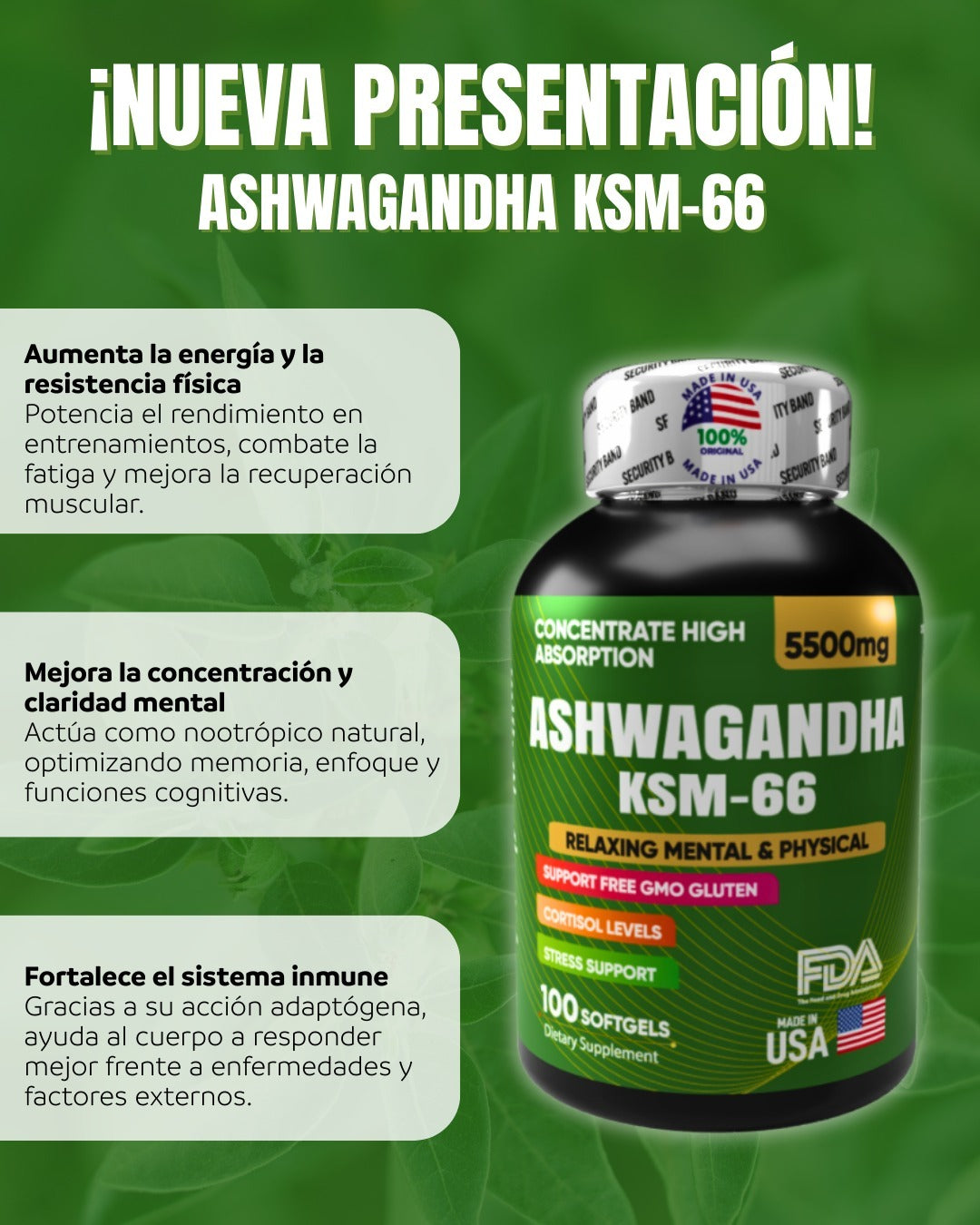 ASHWAGANDHA AMERICANO | 100 Cápsulas 100% original